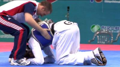 Sarah Stevenson reacts to winning gold at the Taekwondo World Championships in South Korea