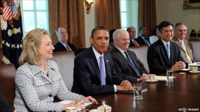 President Obama holding a cabinet meeting