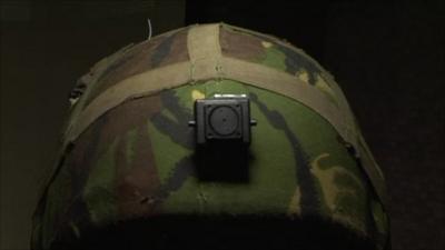 A camera mounted in a helmet