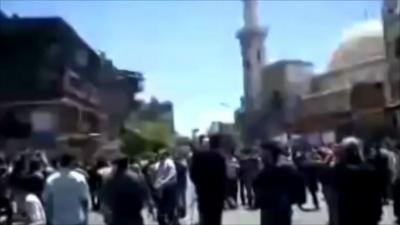 Amateur video of the protests forming outside a mosque in central Damascus