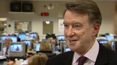 Lord Mandelson in Millbank newsroom