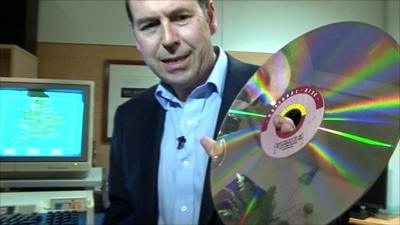 Rory Cellan-Jones with a laser disc and a BBC Micro computer running the Domesday project