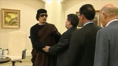 Libyan state television pictures of Colonel Gaddafi
