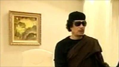 Col Muammar Gaddafi on Libyan state TV