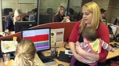 Women with their babies at work