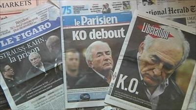 French newspapers showing reports on Dominique Strauss-Kahn