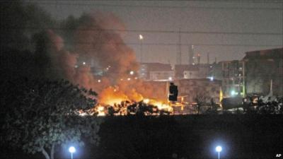 Smoke rising from the Mehran naval base