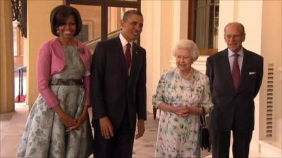 Michelle and Barack Obama with The Queen and the Duke of Edinburgh