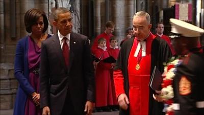 Michelle and Barack Obama with Dean of Westminster Abbey, Dr John Hall