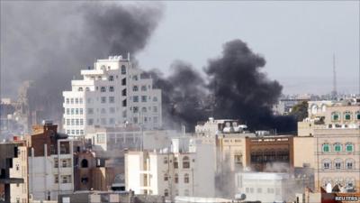 Smoke rises over Sanaa