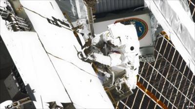 Nasa astronaut Mike Fincke working on the ISS