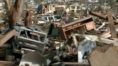 Wreckage after tornado in Joplin, Missouri