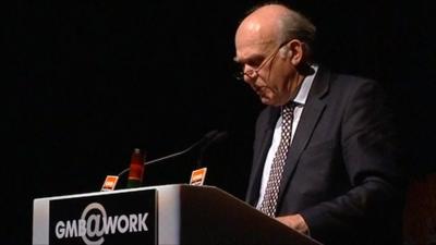 Vince Cable speaking to the GMB conference