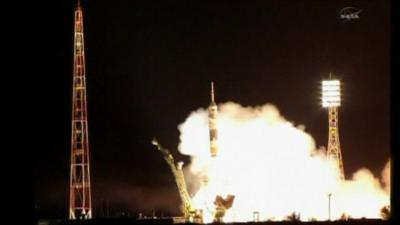 The Soyuz rocket takes off