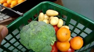 Fruit and vegetables in shopping basket