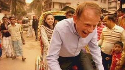 Andrew Marr driving a rickshaw