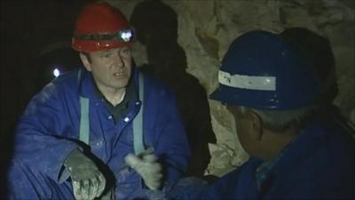 Military historian Simon Jones with Robert Hall in the tunnels under La Boiselles