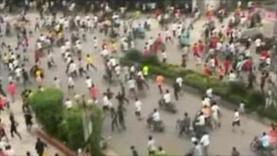 Protesters in the southern Chinese town of Zengcheng