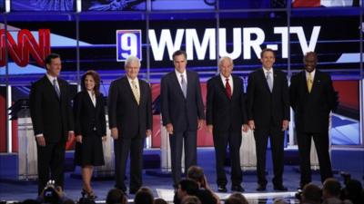 Rick Santorum, Michele Bachmann, Newt Gingrich, Mitt Romney, Ron Paul, Tim Pawlenty and Herman Cain