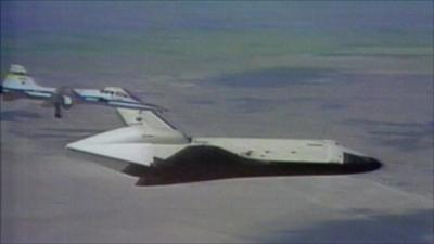 Enterprise on test flight above California desert