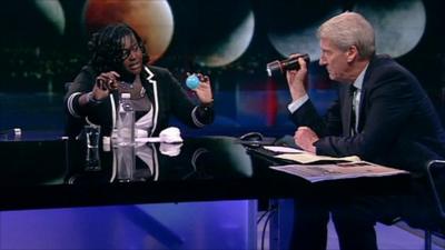 Dr Maggie Aderin-Pocock and Jeremy Paxman