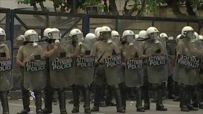 Police line in Athens