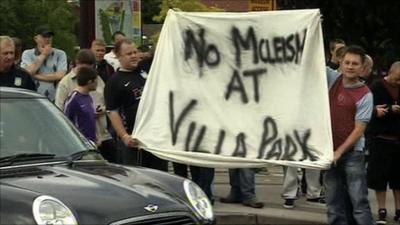 Aston Villa fans protesting