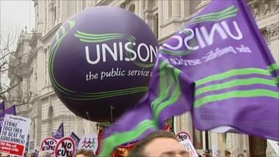 Unison taking part in cuts protest 26 March 2011