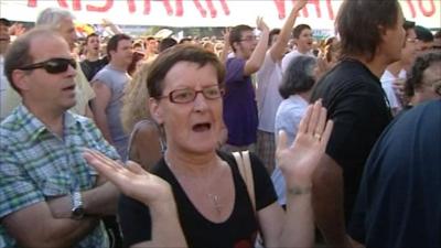 Protesters chanting outside parliament in Athens