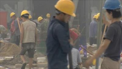 Construction workers in Tianjin, China