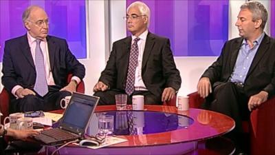 Lord Howard, Alistair Darling and Kevin Maguire