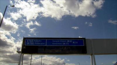 Road sign on the new M74 extension