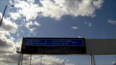 Road sign on the new M74 extension