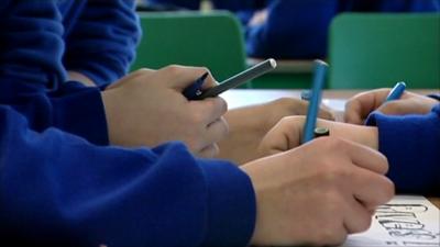 School students working