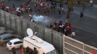 Tear gas being used in clashes in Buenos Aires