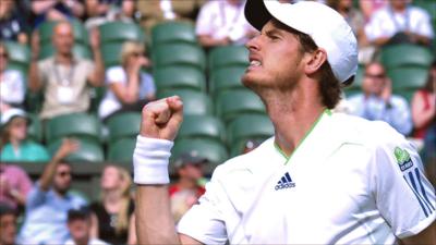 Andy Murray celebrates victory against Feliciano Lopez