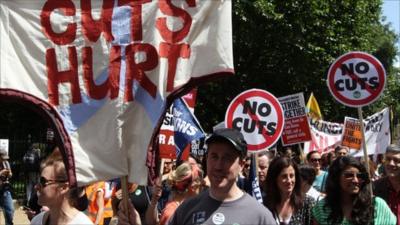 Public sector workers march through central London