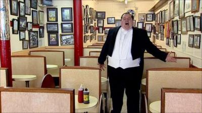 Luigi Corvi singing in his chippy in Glasgow