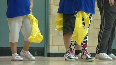 Children's legs, in sportswear