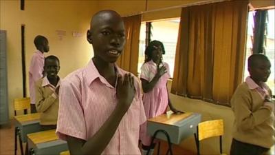 Children singing the new national anthem