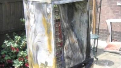 Fire damaged fridge