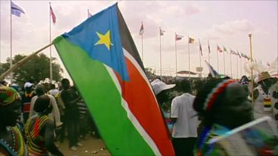 South Sudan's flag waved at independence ceremony in Juba