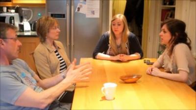 Josie (centre) and her parents and sister discuss whether she should have the test