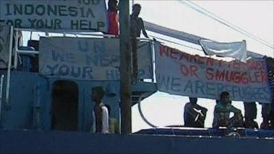 Sri Lankan Tamil refugees on their ship