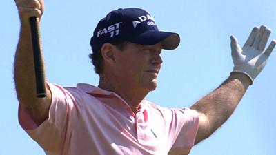 Tom Watson celebrates his hole-in-one at the Open