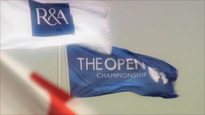 Flags fly in high winds at the Open at Royal St George's