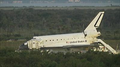 Space shuttle Atlantis after final landing