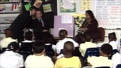 President George W Bush in classroom