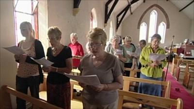 Congregation at All Saints Church in Mardy in the Rhondda Valley