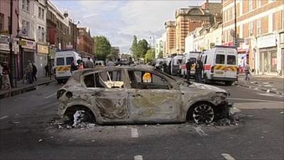 A burnt out car in Tottenham